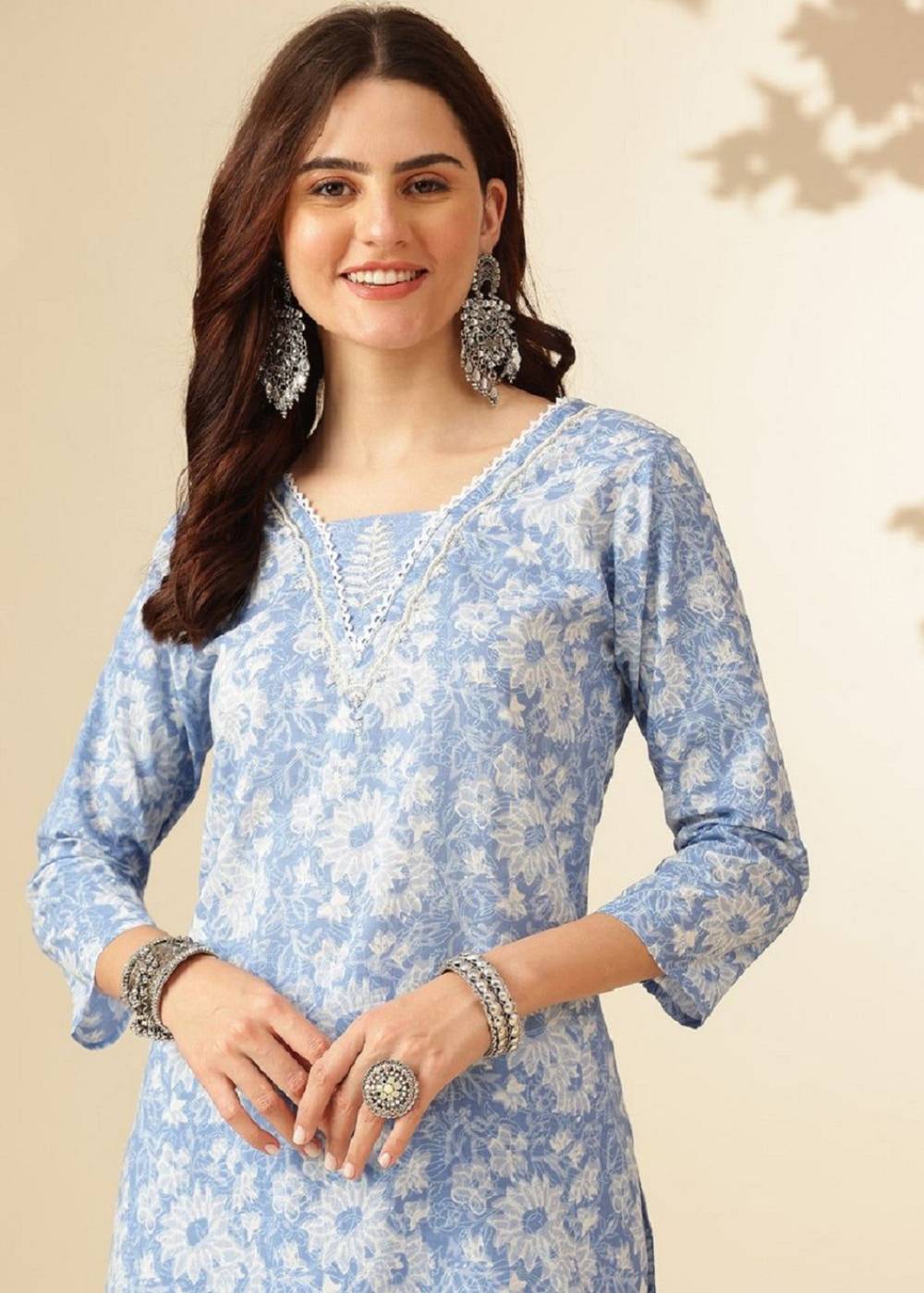 Women's Cotton Afghani Blue Kurta Set