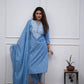 Women Embroidered Panel Worked Straight Blue Cotton Kurta Set