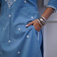 Women Embroidered Panel Worked Straight Blue Cotton Kurta Set