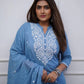 Women Embroidered Panel Worked Straight Blue Cotton Kurta Set