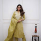 Women's Embroidered Panel Worked Straight Yellow Pure Cotton Kurta Set