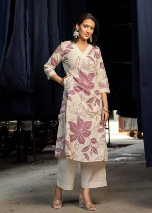 Women's Pure Cotton Floral Print Kurta With Plazo