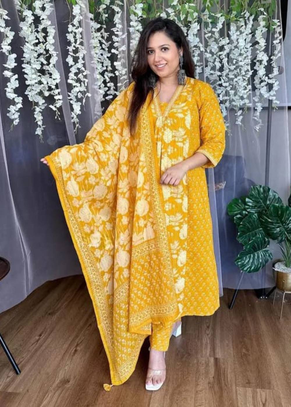 Women's Gorgeous Pure Heavy Yellow Cotton Kurta Suit Set