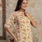 Women's Floral Print Cream Kurti