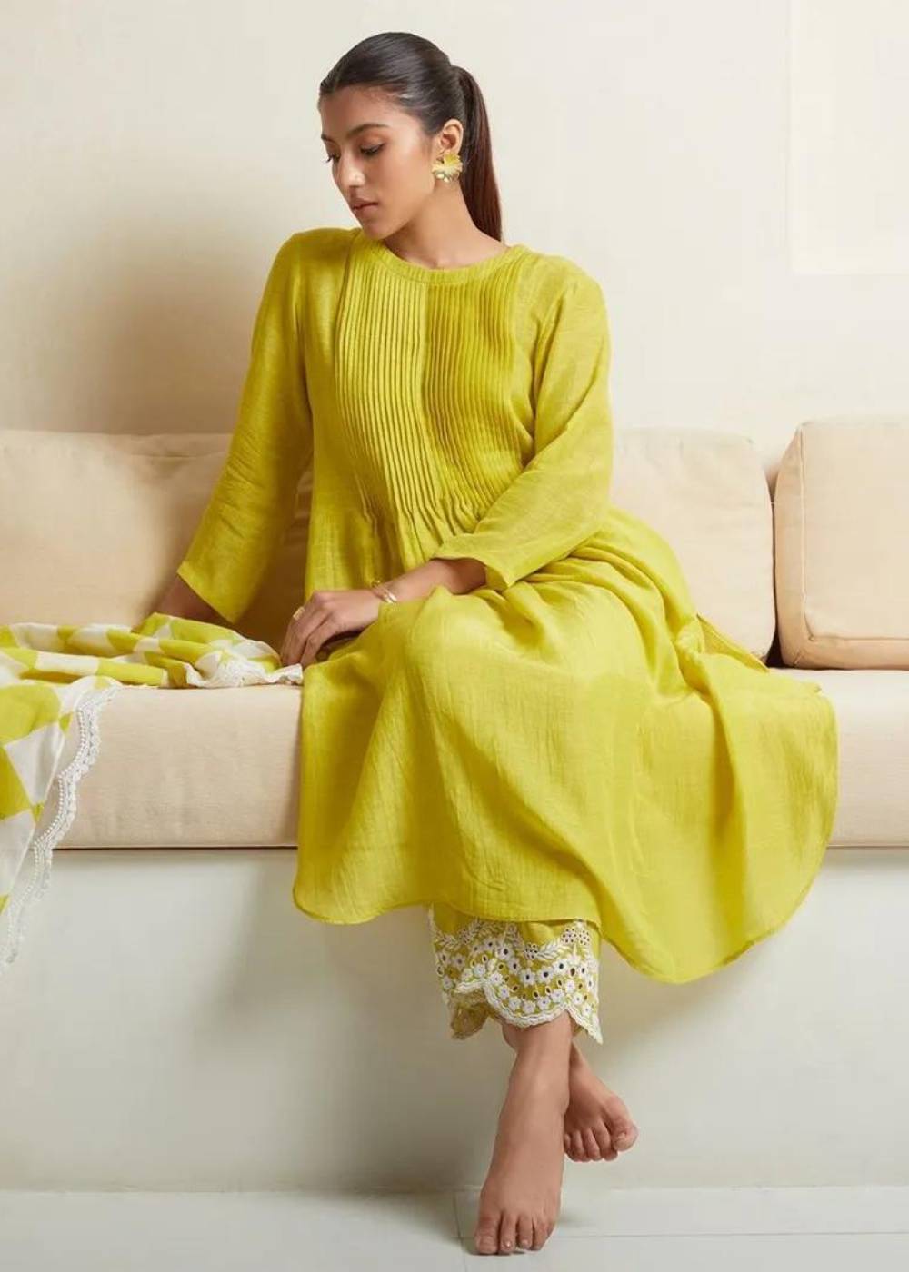 Women's Cotton Lemon Kurta Set