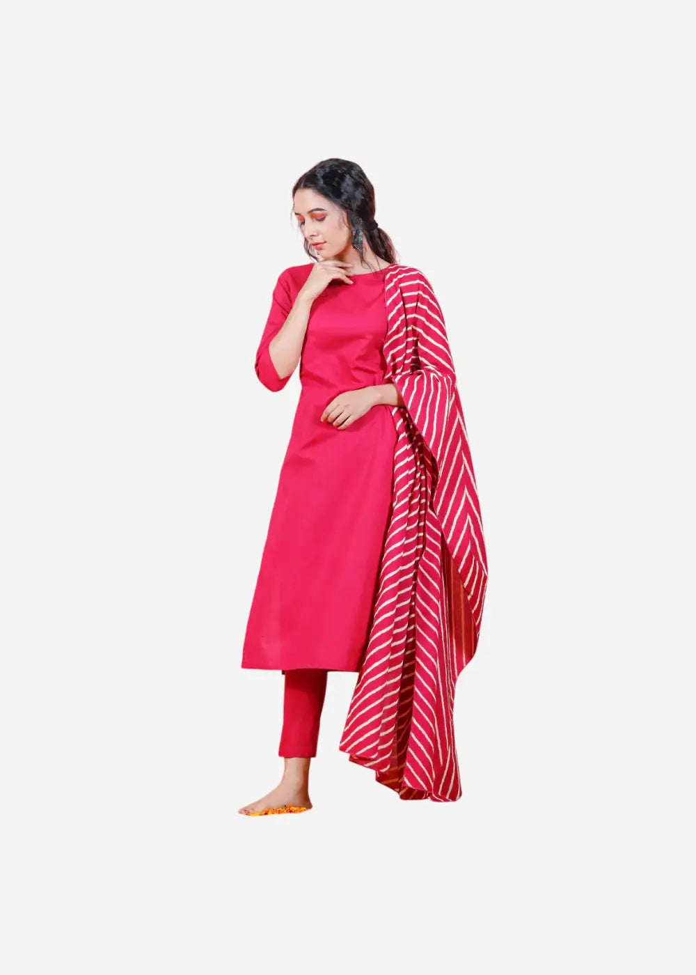 Women Pink Coral Silk Kurta Set