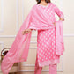 Women's Chic Pink Floral Kurta Set