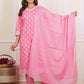 Women's Chic Pink Floral Kurta Set