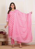 Women's Chic Pink Floral Kurta Set