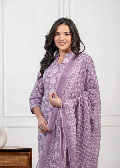 Women's Piyaa Purple Pure Cotton Suit Set