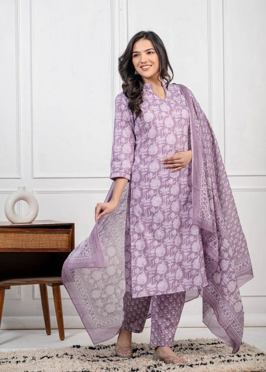 Women's Piyaa Purple Pure Cotton Suit Set