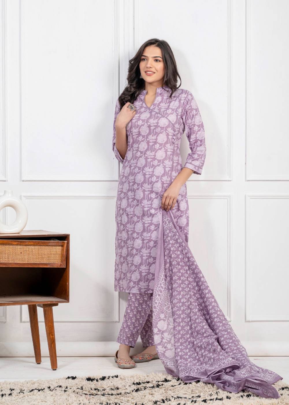 Women's Piyaa Purple Pure Cotton Suit Set