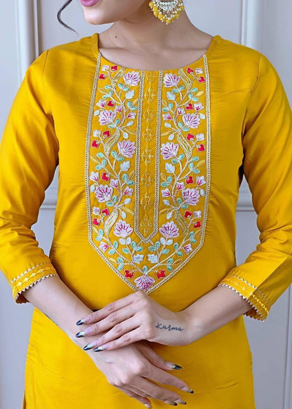 Women's Begum yellow Premium Silk Kurta Set