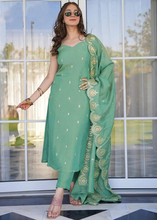 Women's Silk Seagreen Kurta Set