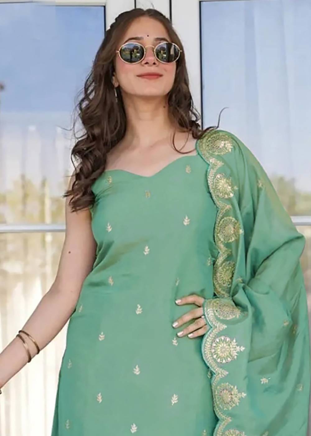 Women's Silk Seagreen Kurta Set