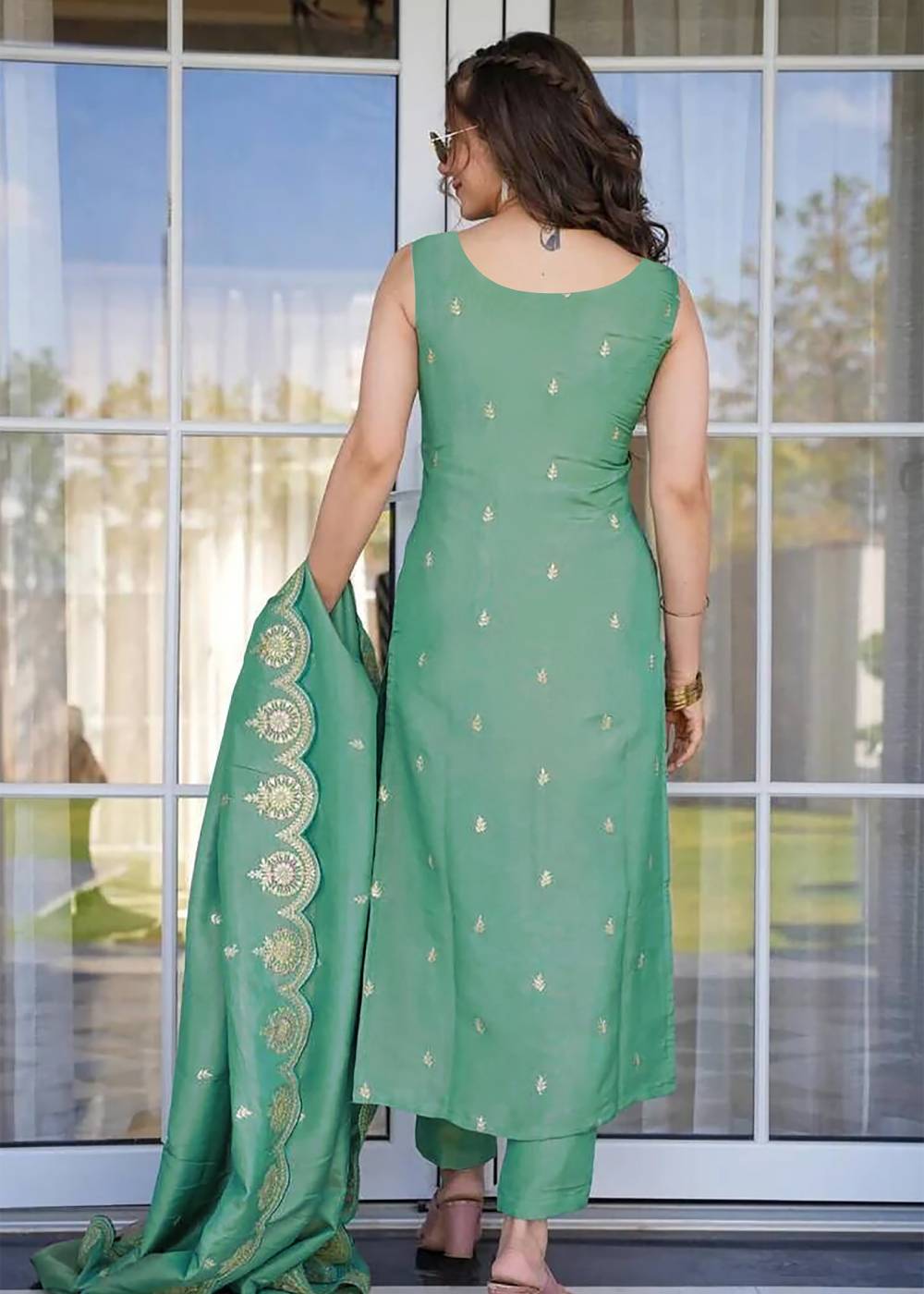 Women's Silk Seagreen Kurta Set